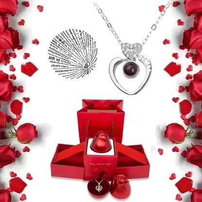 I Love You Projection S925 Necklace – 100 Languages with Rose Gift Box