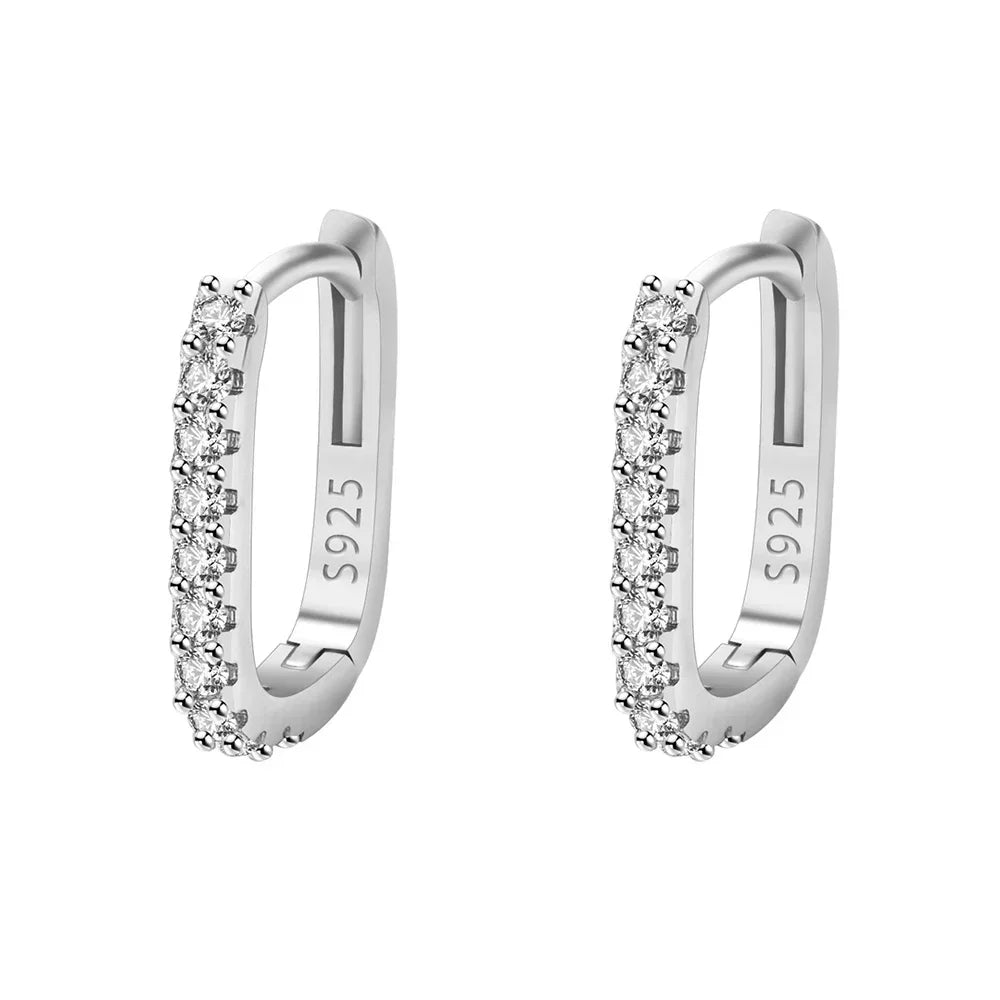 925 Sterling Silver charms Crystal Zircon Circle Hoop Earrings for Woman