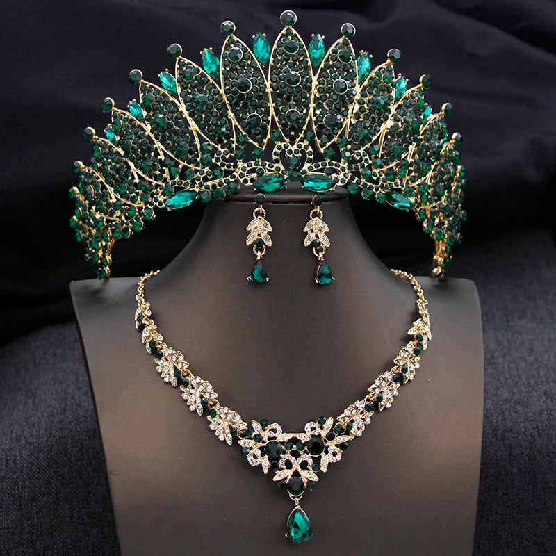 Royal Queen Champagne Tiara and Crown Bridal Jewelry Sets For Women