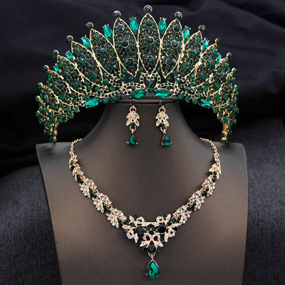 Royal Queen Champagne Tiara and Crown Bridal Jewelry Sets For Women