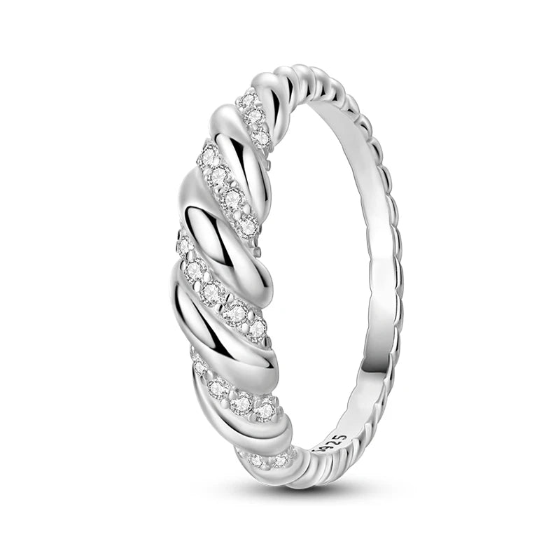 925 Sterling Silver Geometric Overlapping Zircon Rings