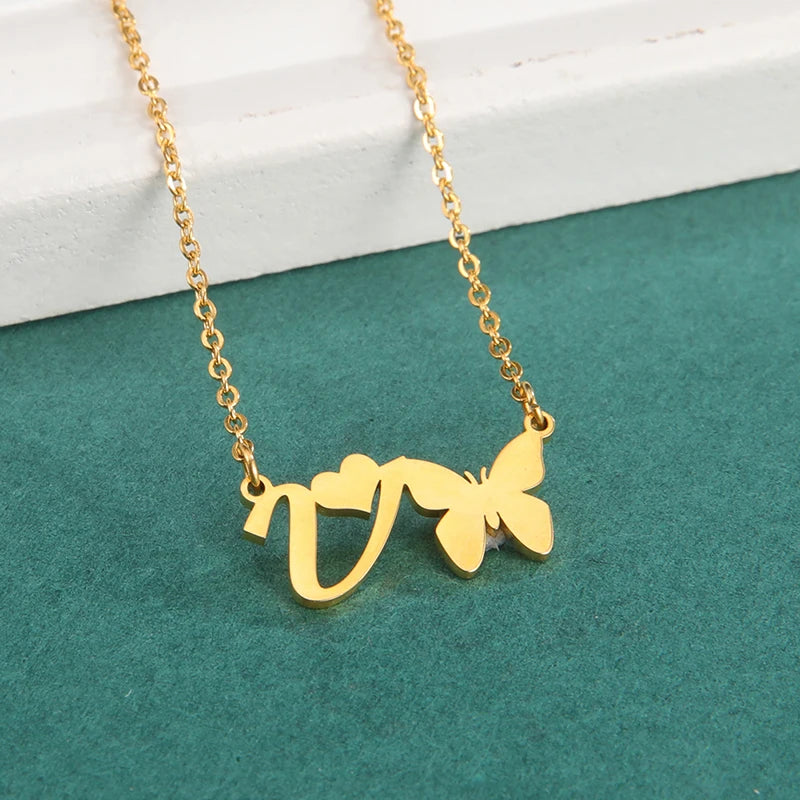 New Fashion 26 Initials Letter Pendant Butterfly Necklace