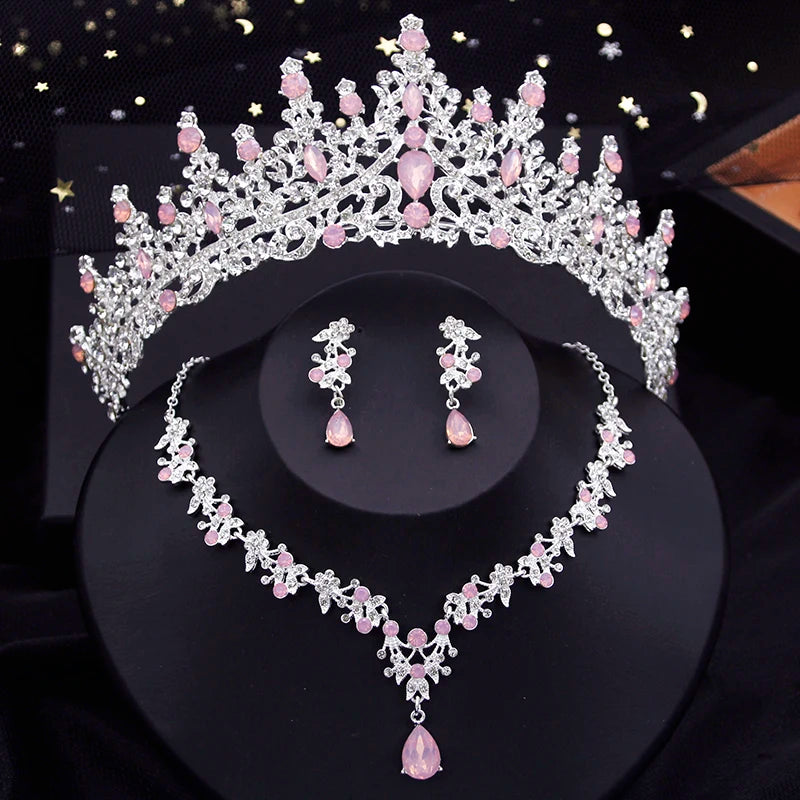 Vintage Royal Queen Bridal Wedding Crown with Jewelry Sets For Women