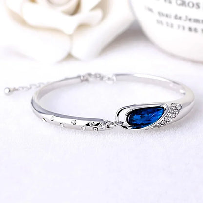 Elegant 925 Sterling Silver Blue Crystal Bracelet for Women – Perfect Jewelry Gift