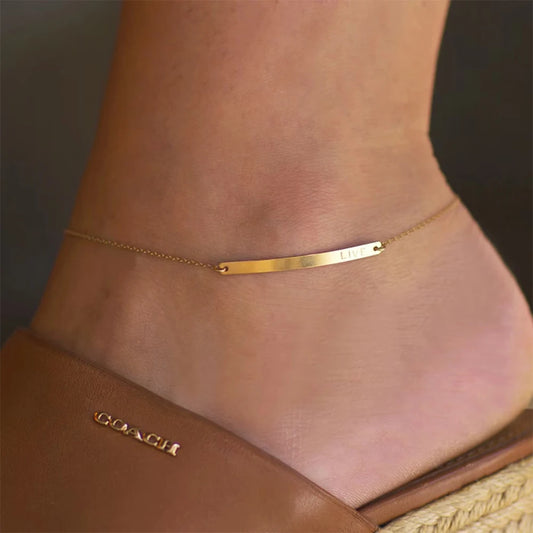 Personalized Engraved Name Anklet Custom Text Stainless