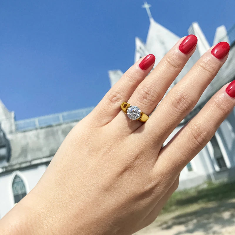 18K Gold Plated Moissanite Engagement Ring – 2.0 Carat D Color VVS1 for Women Men
