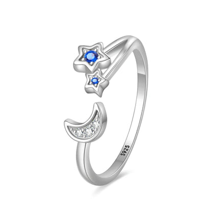 925 Silver Color with Blue Zircon Butterfly Leaf Flower Rings