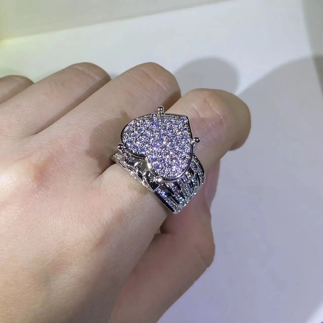 S925 Silver Exquisite Heart 5A Micro Pave Cubic Zirconia Ring