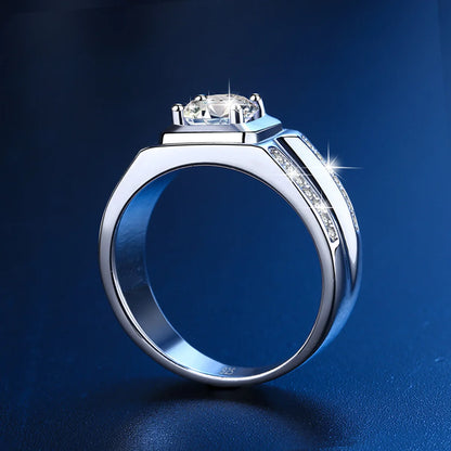 1CT 6.5MM Moissanite Men’s Engagement Ring in 925 Sterling Silver with Certificate