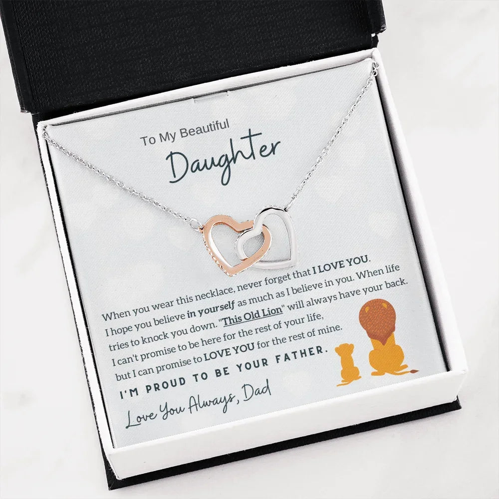 To My Daughter Gifts from Dad – Interlocking Two Heart Stainless Steel Necklace