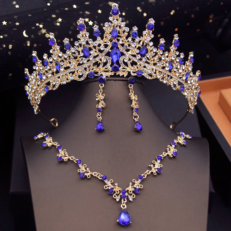 Green Crown Bridal Jewelry Set with Choker Necklace and Tiara for Weddings