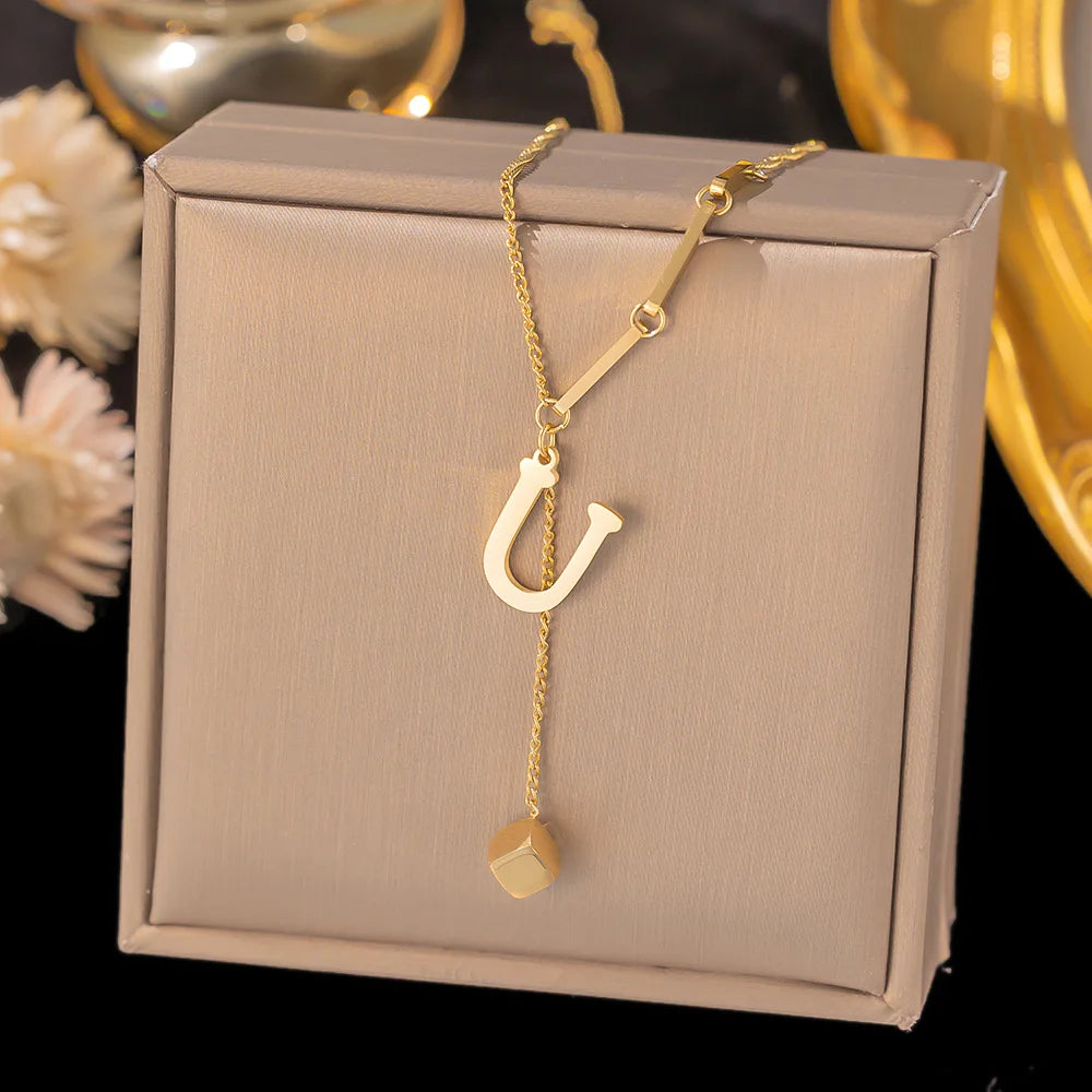 Initial Letter Stainless Steel Pendant Necklace for Women