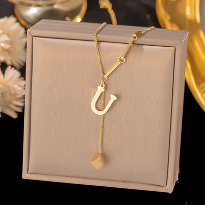 Initial Letter Stainless Steel Pendant Necklace for Women