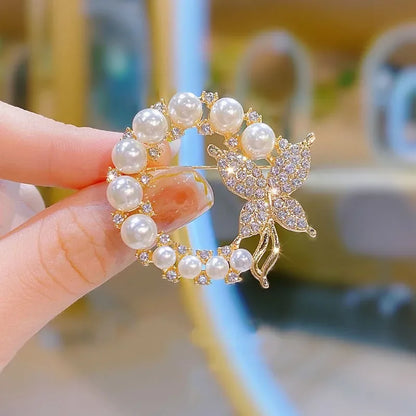 Luxury Snowflake Pearl Crystal Brooch For Women's Jewelry
