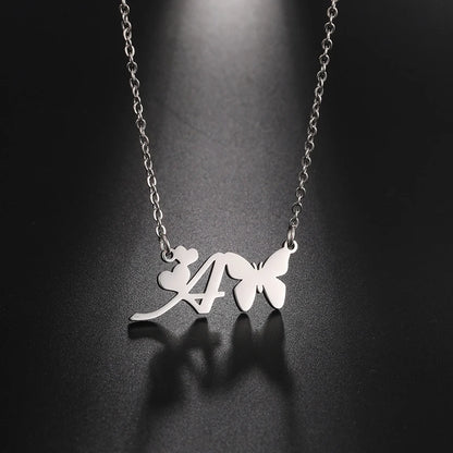 New Fashion 26 Initials Letter Pendant Butterfly Necklace
