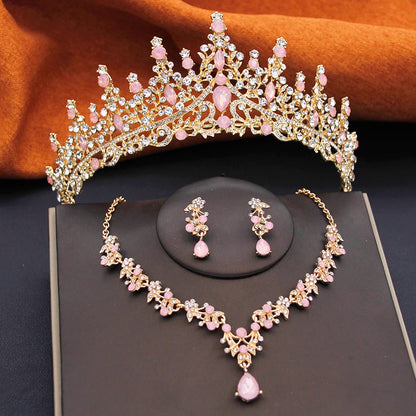 Elegant Bride Tiara and Necklace Earrings Set – 3 PCS Jewelry for Weddings Birthdays