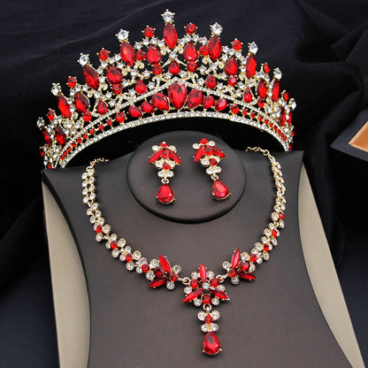 Purple Crystal Tiaras and Necklace Earrings Crown Bridal Sets Jewelry
