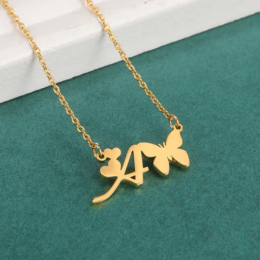 New Fashion 26 Initials Letter Pendant Butterfly Necklace
