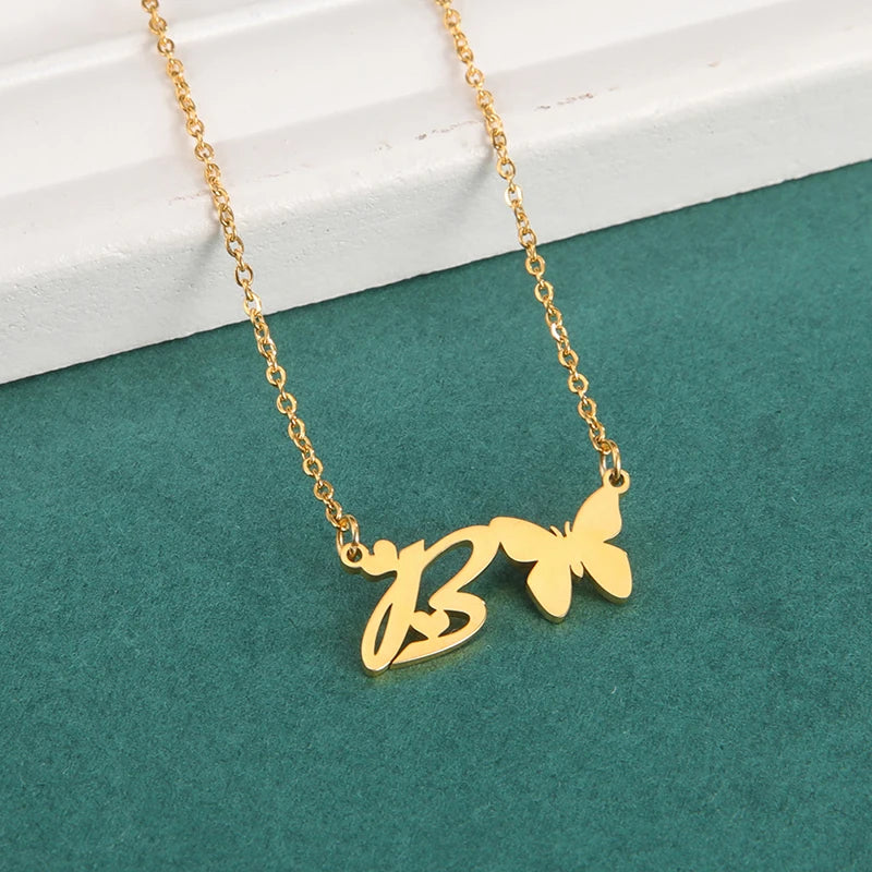 New Fashion 26 Initials Letter Pendant Butterfly Necklace