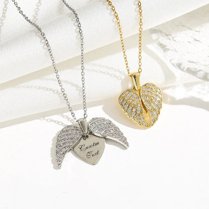 Uniqueura Custom Text Angel Wings Locket Necklace for Women Angel