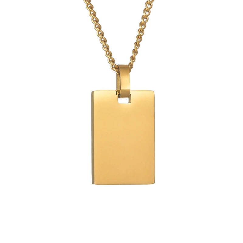 Unisex Custom Photo Name Rectangle Pendant Necklace Stainless Steel