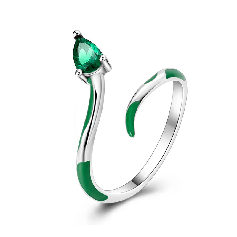 925 Silver Color with Blue Zircon Butterfly Leaf Flower Rings