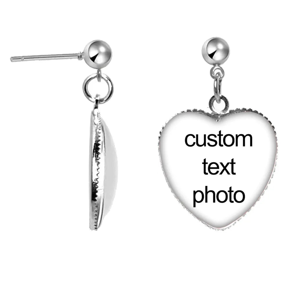 Custom Photo Heart-Shaped Drop Earrings