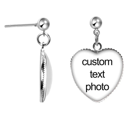 Custom Photo Heart-Shaped Drop Earrings