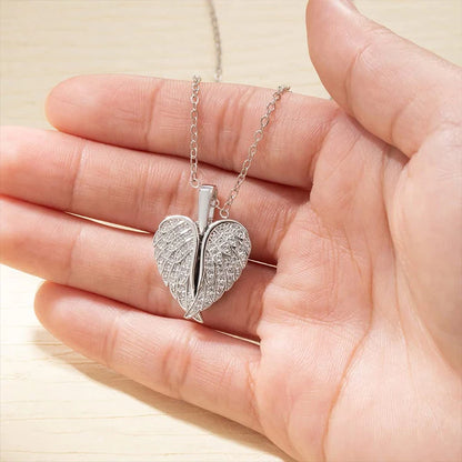 Uniqueura Custom Text Angel Wings Locket Necklace for Women Angel