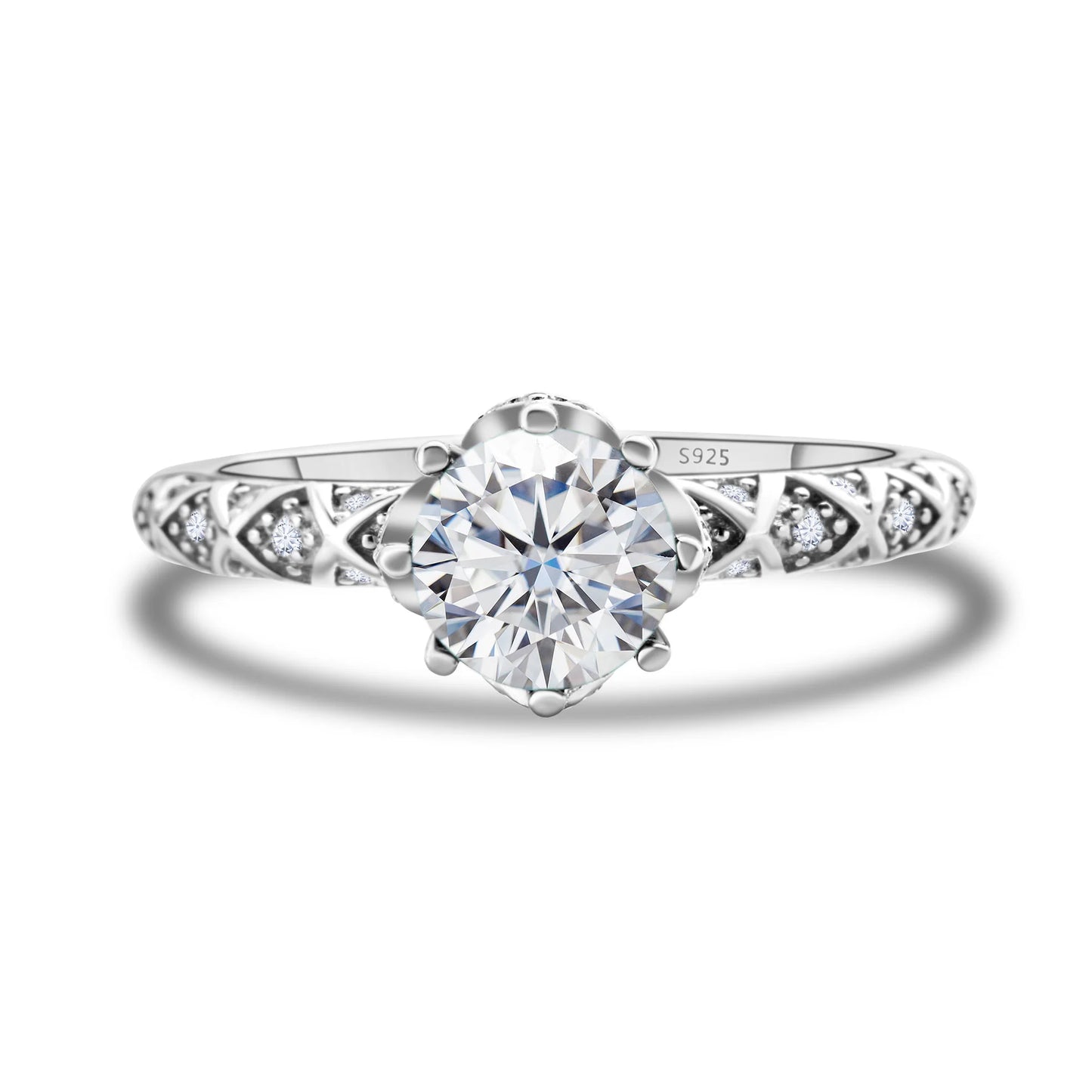 1 Carat 6.5mm D Color Moissanite Engagement Ring 925 Sterling Silver