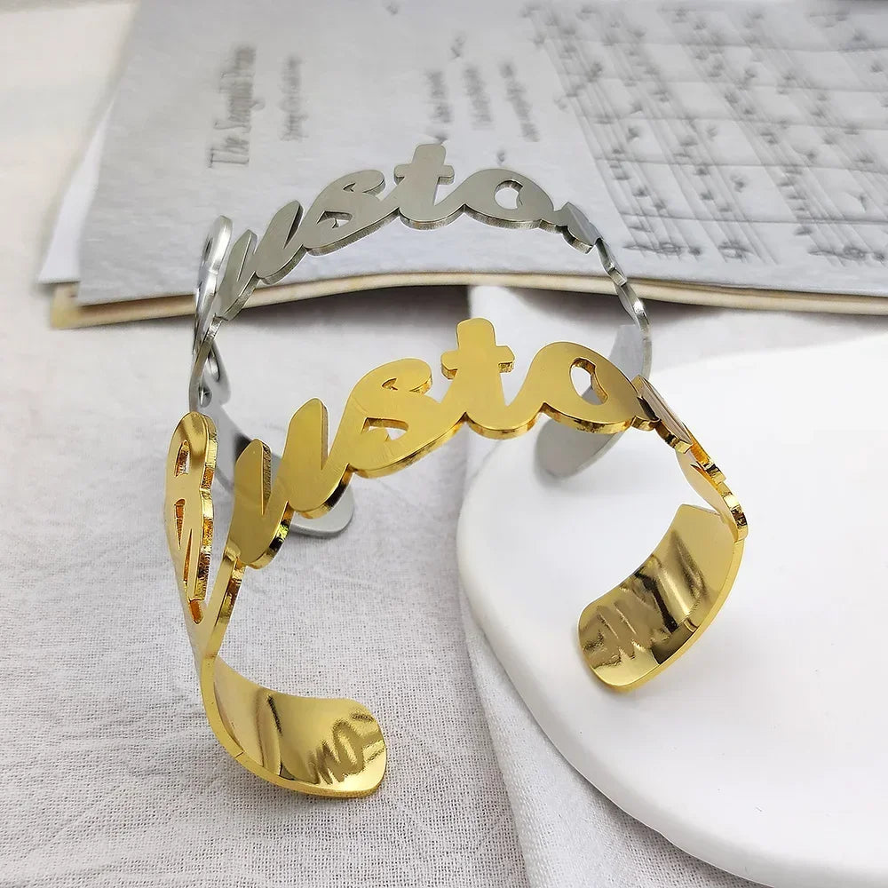Custom Name Bangle for Women Adjustable Stainless Steel Jewelry Gift