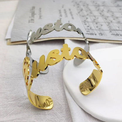Custom Name Bangle for Women Adjustable Stainless Steel Jewelry Gift