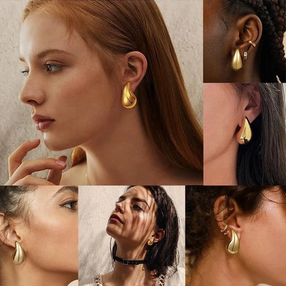 925 Sterling Silver 18K Gold Plated Chunky Teardrop Earrings