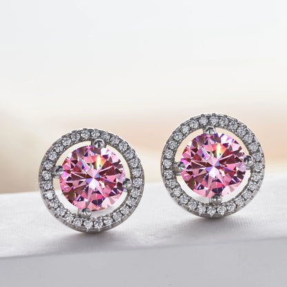 925 Silver Pink Moissanite Earrings – 1ct (6.5mm) Screw Back Gift for Her
