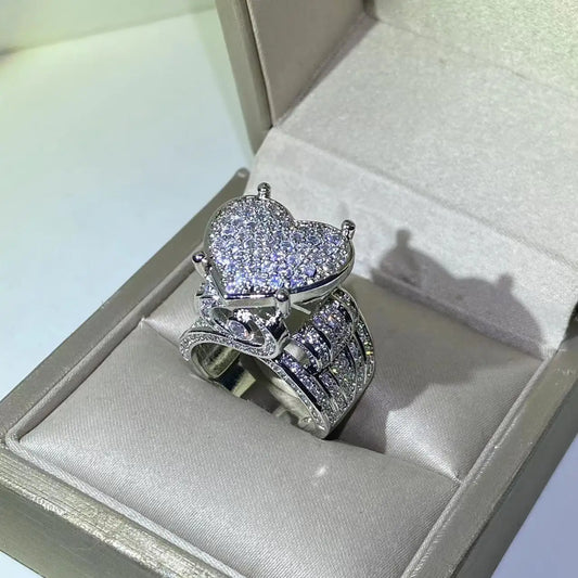 S925 Silver Exquisite Heart 5A Micro Pave Cubic Zirconia Ring