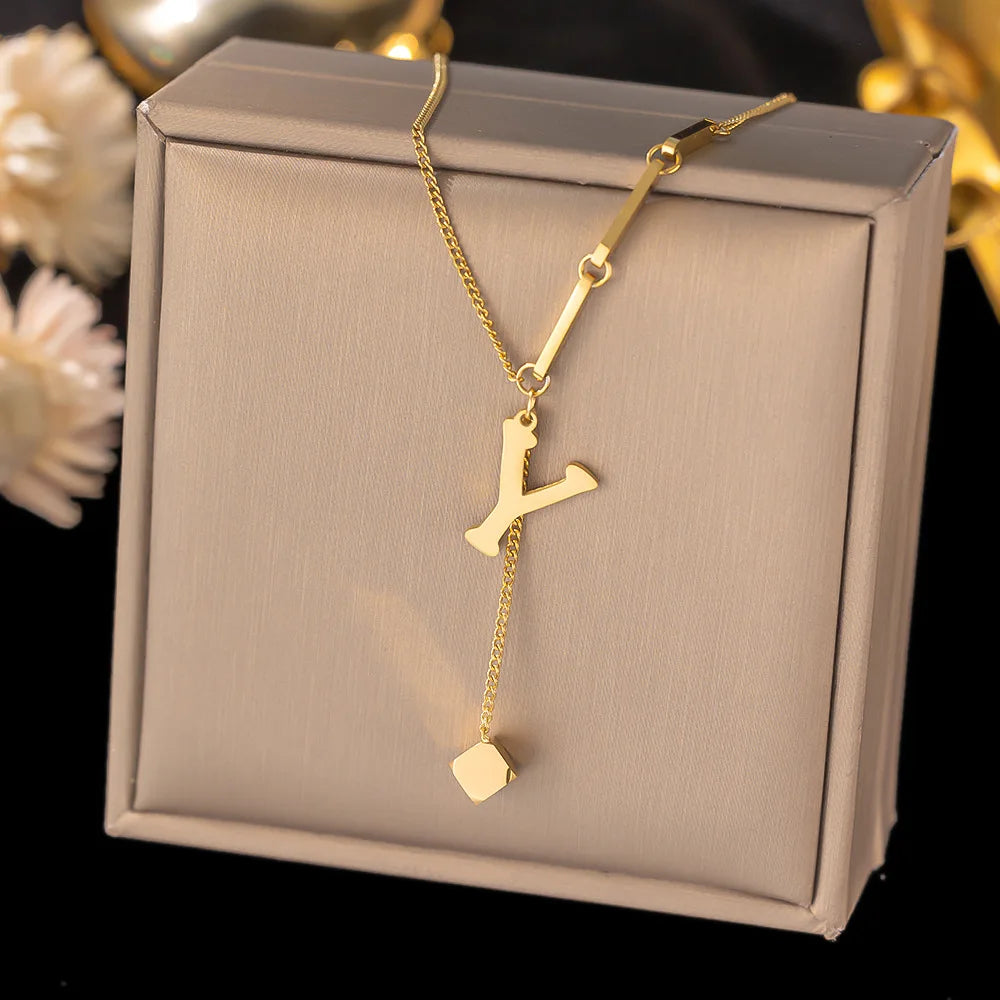 Initial Letter Stainless Steel Pendant Necklace for Women