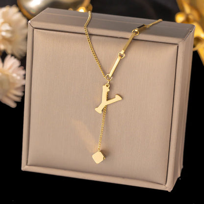 Initial Letter Stainless Steel Pendant Necklace for Women