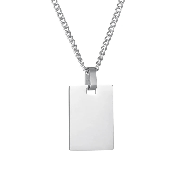 Unisex Custom Photo Name Rectangle Pendant Necklace Stainless Steel