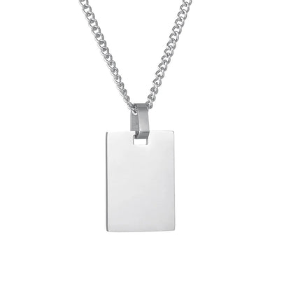 Unisex Custom Photo Name Rectangle Pendant Necklace Stainless Steel