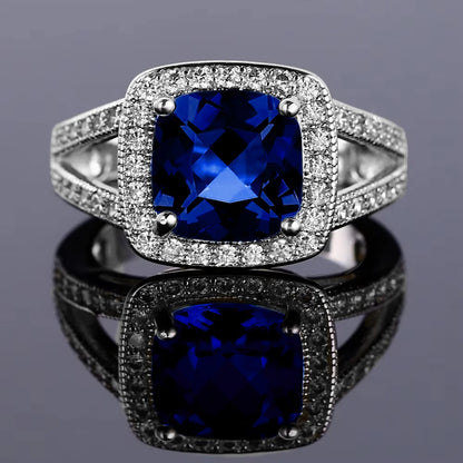925 Silver Colorful Cubic Zirconia 9mm Cushion Cut Ring Jewelry