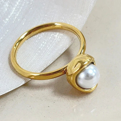 Natural Baroque Freshwater Pearl Ring – Tarnish-Free Gold Stainless Steel Jewelry