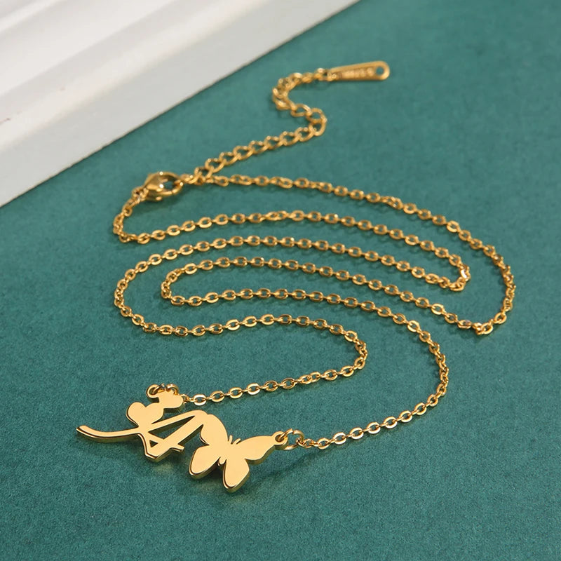 New Fashion 26 Initials Letter Pendant Butterfly Necklace