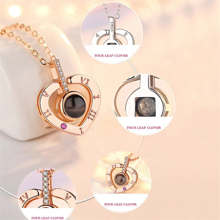 I Love You Projection S925 Necklace – 100 Languages with Rose Gift Box