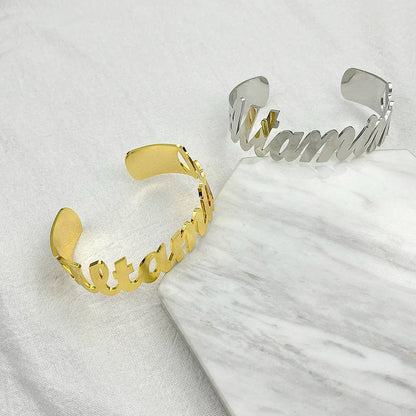 Custom Name Bangle for Women Adjustable Stainless Steel Jewelry Gift