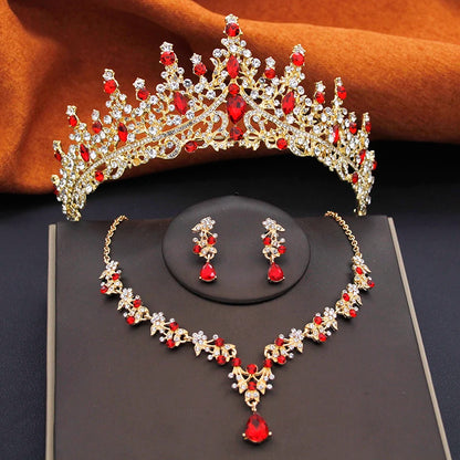 Elegant Bride Tiara and Necklace Earrings Set – 3 PCS Jewelry for Weddings Birthdays