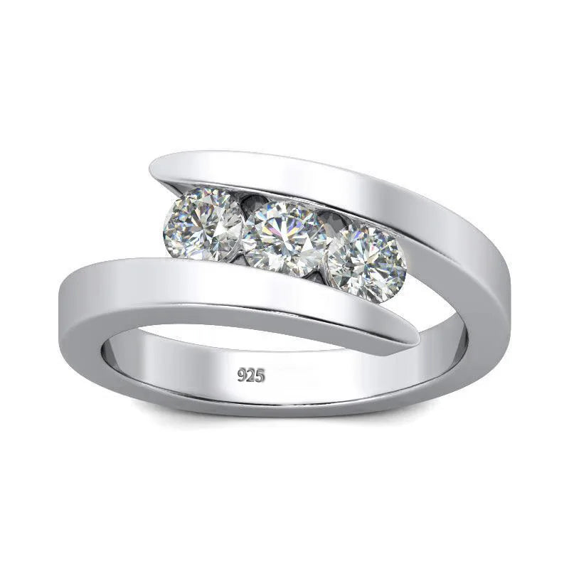 3-Stone Moissanite Sterling Silver Engagement Ring