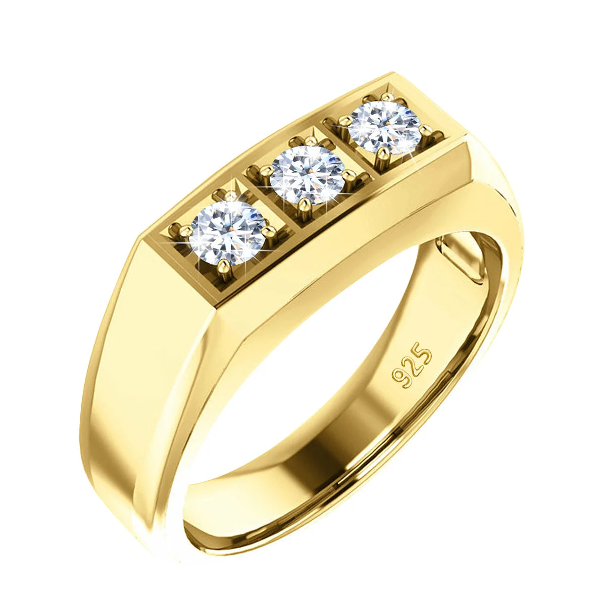 Heavy 3 Stone Moissanite Ring For Men And Women Sterling Silver 925