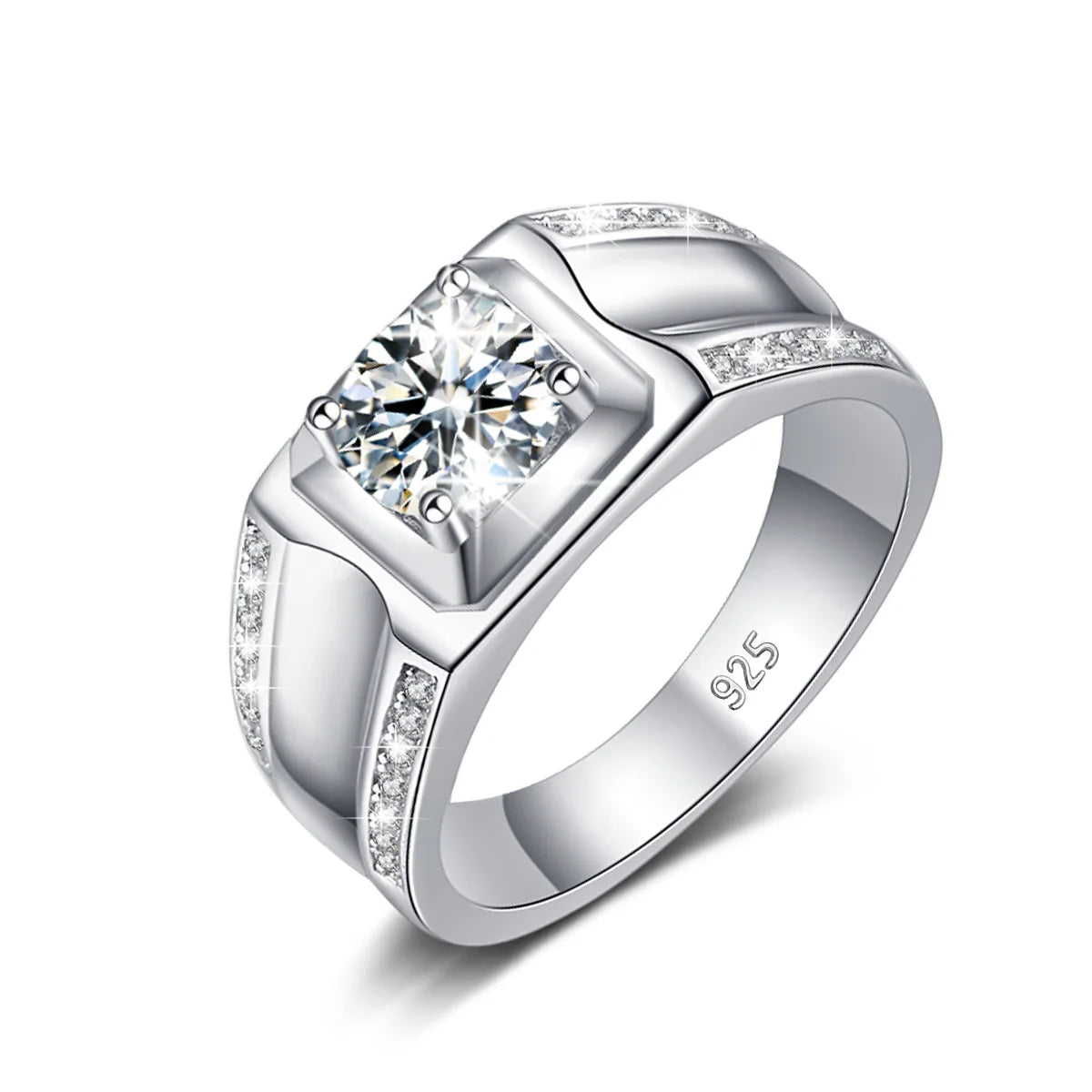 1CT 6.5MM Moissanite Men’s Engagement Ring in 925 Sterling Silver with Certificate