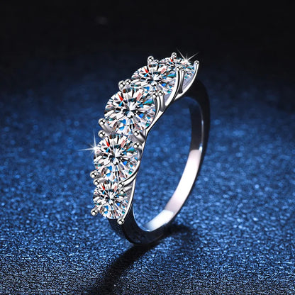 18K Plated 3.6CT Moissanite 5-Stone Ring for Women in S925 Silver with GRA
