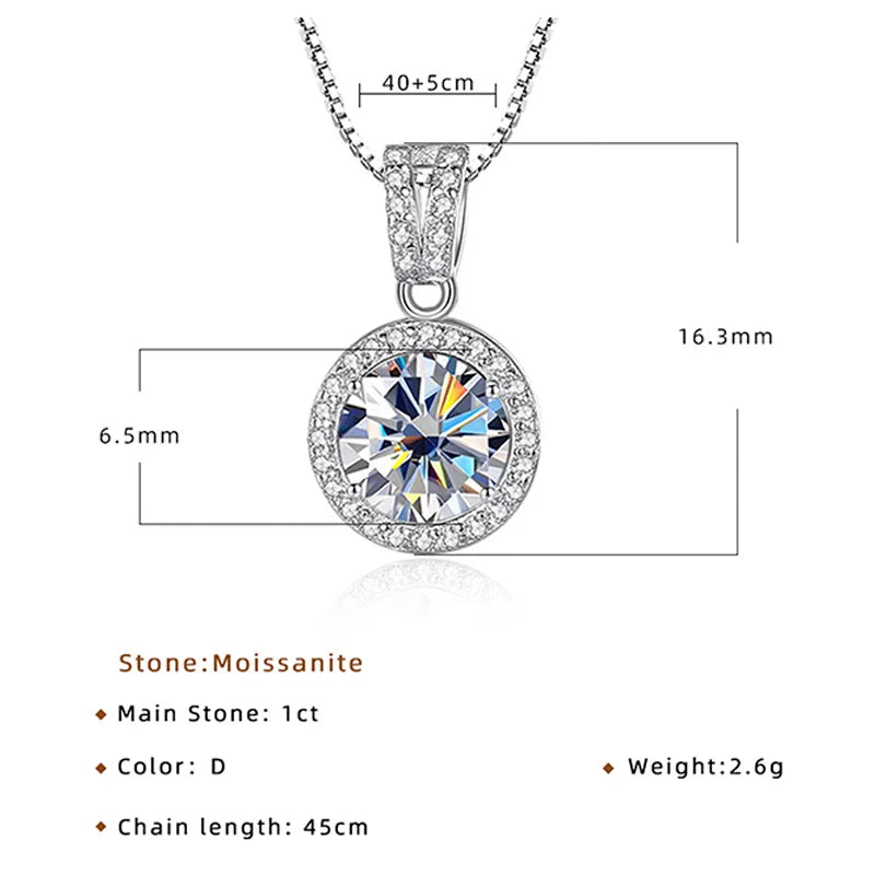 1 Carat Moissanite Diamond Pendant Necklaces For Women 925 Sterling Silver